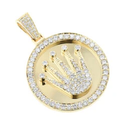 Rolex Style Diamond Pendant 3ct 10K Yellow Gold Crown Medallion