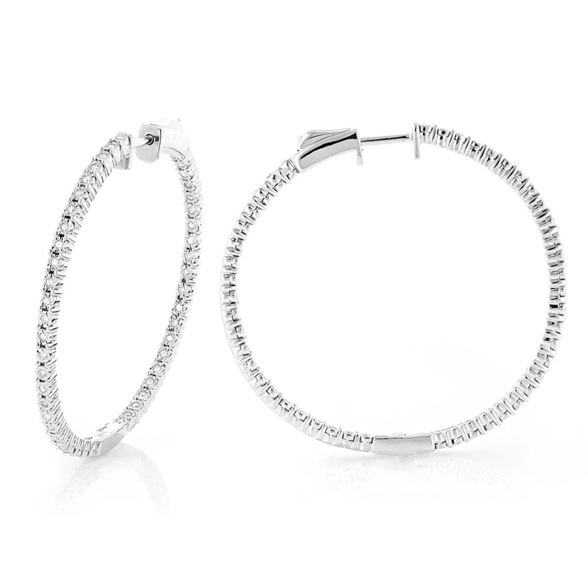 Round Diamond Hoop Earrings 0.6ct Inside Out 14K White Gold 1 3/4 Inches 1 Round Diamond Hoop Earrings 0.6ct Inside Out 14K White Gold 1 3/4 Inches