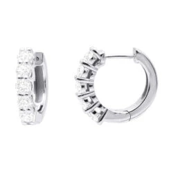 1/2 Inch Classic Huggie Hoop Earrings 14K White Gold With Round Diamonds 1 Carat