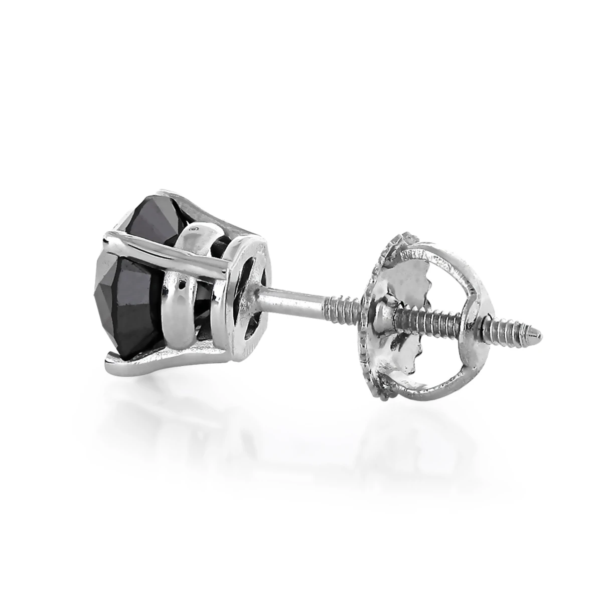 Single 14K White Gold Men's Solitaire Black Diamond Stud Earring 1ct 2 Single 14K White Gold Men's Solitaire Black Diamond Stud Earring 1ct - Image 2