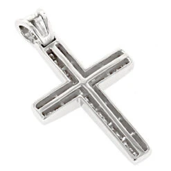 Small 14K Yellow Gold Invisible Princess Cut Diamond Cross Pendant 1.25ct -Borcely Jewelry Sales small 14k gold diamond cross pendant 125ct p 7023 backwh