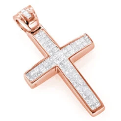 Small 14K Yellow Gold Invisible Princess Cut Diamond Cross Pendant 1.25ct -Borcely Jewelry Sales small 14k gold diamond cross pendant 125ct p 7023 ro