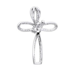 Small 14K Yellow Gold Diamond Cross Pendant For Women Fancy Bow Design 0.36ct -Borcely Jewelry Sales small 14k gold diamond cross pendant for women fancy bow design 036ct wh