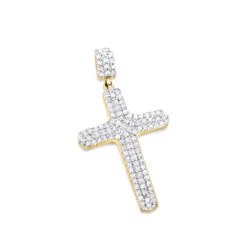 Small 14K Yellow Gold Diamond Cross Pendant Necklace 0.40ct