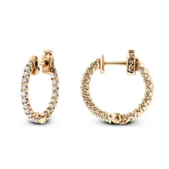 Small 14K Yellow Gold Inside Out Diamond Hoop Earrings 0.9ct -Borcely Jewelry Sales small 14k gold inside out diamond hoop earrings 110ct p 6259 ro
