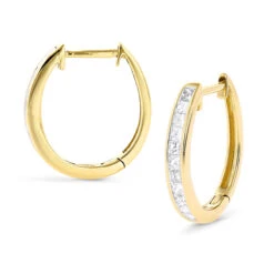 Small 14K Yellow Gold Princess Cut Diamond Hoop Earrings 0.6ct Luxurman Huggies