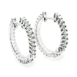 Small Diamond Hoop Earrings 1.20ct 14K White Gold