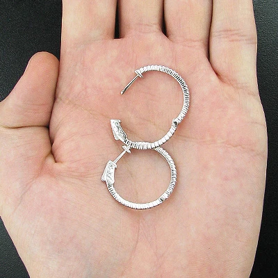 Small Diamond Hoops 14K White Gold Diamond Hoop Earrings 0.55ct 2 Small Diamond Hoops 14K White Gold Diamond Hoop Earrings 0.55ct - Image 2