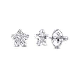 Small Diamond Star Earrings Studs 0.11ct 14K White Gold