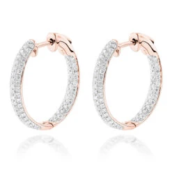 Small Inside Out Diamond Hoop Earrings 1.16ct 14K White Gold -Borcely Jewelry Sales small hoop diamond earrings 116ct 14k ro