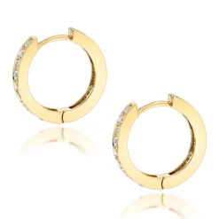 Small 14K Yellow Gold Inside Out Diamond Huggie Earrings 1.2ct -Borcely Jewelry Sales small hoop earrings 14k gold inside out diamond huggie earrings 12ct backye