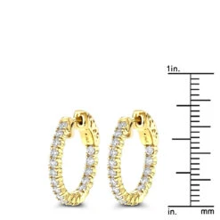 Small Hoops 14K Yellow Gold Inside Out Diamond Hoop Earrings 1 Carat 3/4in -Borcely Jewelry Sales small hoops 14k inside out diamond hoop earrings 106 p 6908 rulerye