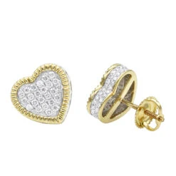 Large Solid 14K Yellow Gold Heart Diamond Stud Earrings For Women 0.75ct By Luxurman