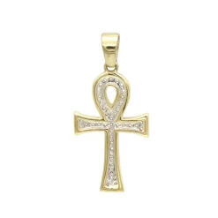 14K Yellow Gold Mini Diamond Egyptian Ankh Cross Pendant For Women 0.2ct -Borcely Jewelry Sales solid 14k gold mini diamond egyptian ankh cross pendant for women 02ct backye