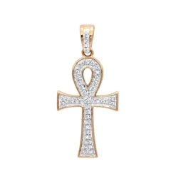 14K Yellow Gold Mini Diamond Egyptian Ankh Cross Pendant For Women 0.2ct -Borcely Jewelry Sales solid 14k gold mini diamond egyptian ankh cross pendant for women 02ct ro