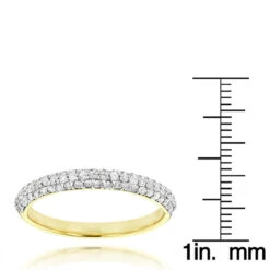 Thin 14K Rose Gold Women's Pave Diamonds Band By Luxurman 0.6ct -Borcely Jewelry Sales thin 14k gold womens pave diamonds band by luxurman 06ct rulerye