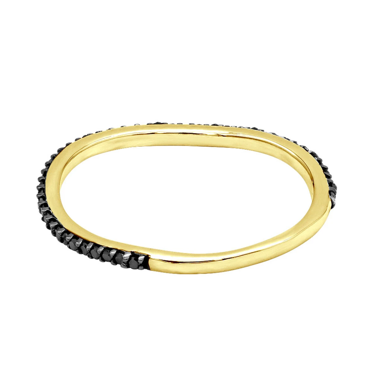 Thin Black Diamond Band For Women 14K Yellow Gold 0.15ct Curved Stackable Ring 5 Thin Black Diamond Band For Women 14K Yellow Gold 0.15ct Curved Stackable Ring - Image 5