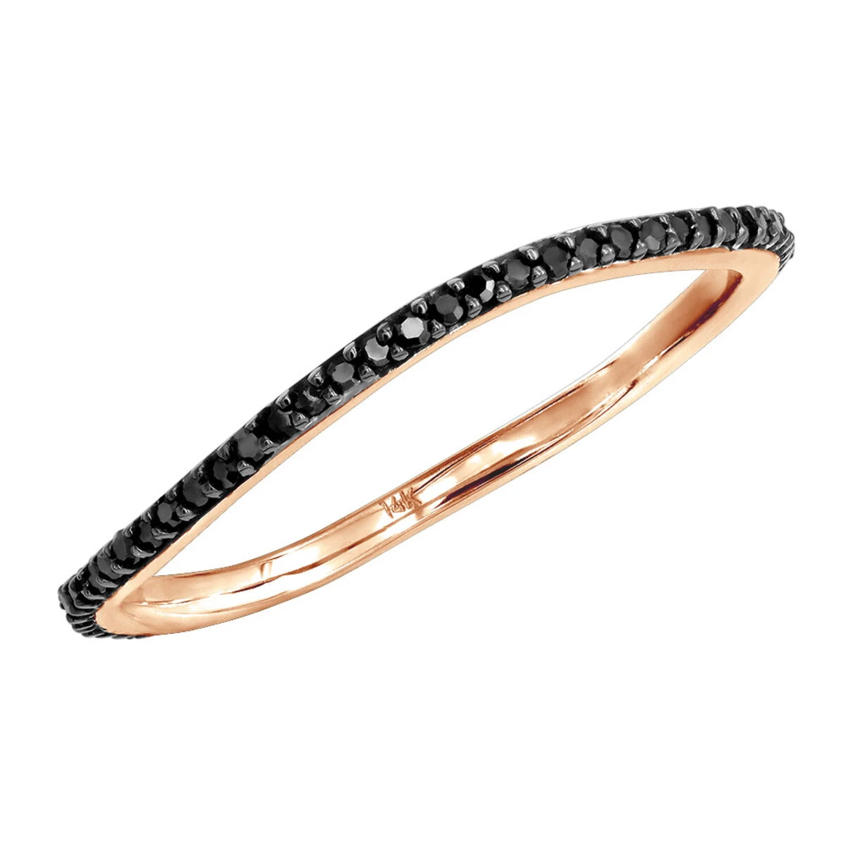 Thin Black Diamond Band For Women 14K Yellow Gold 0.15ct Curved Stackable Ring 3 Thin Black Diamond Band For Women 14K Yellow Gold 0.15ct Curved Stackable Ring - Image 3
