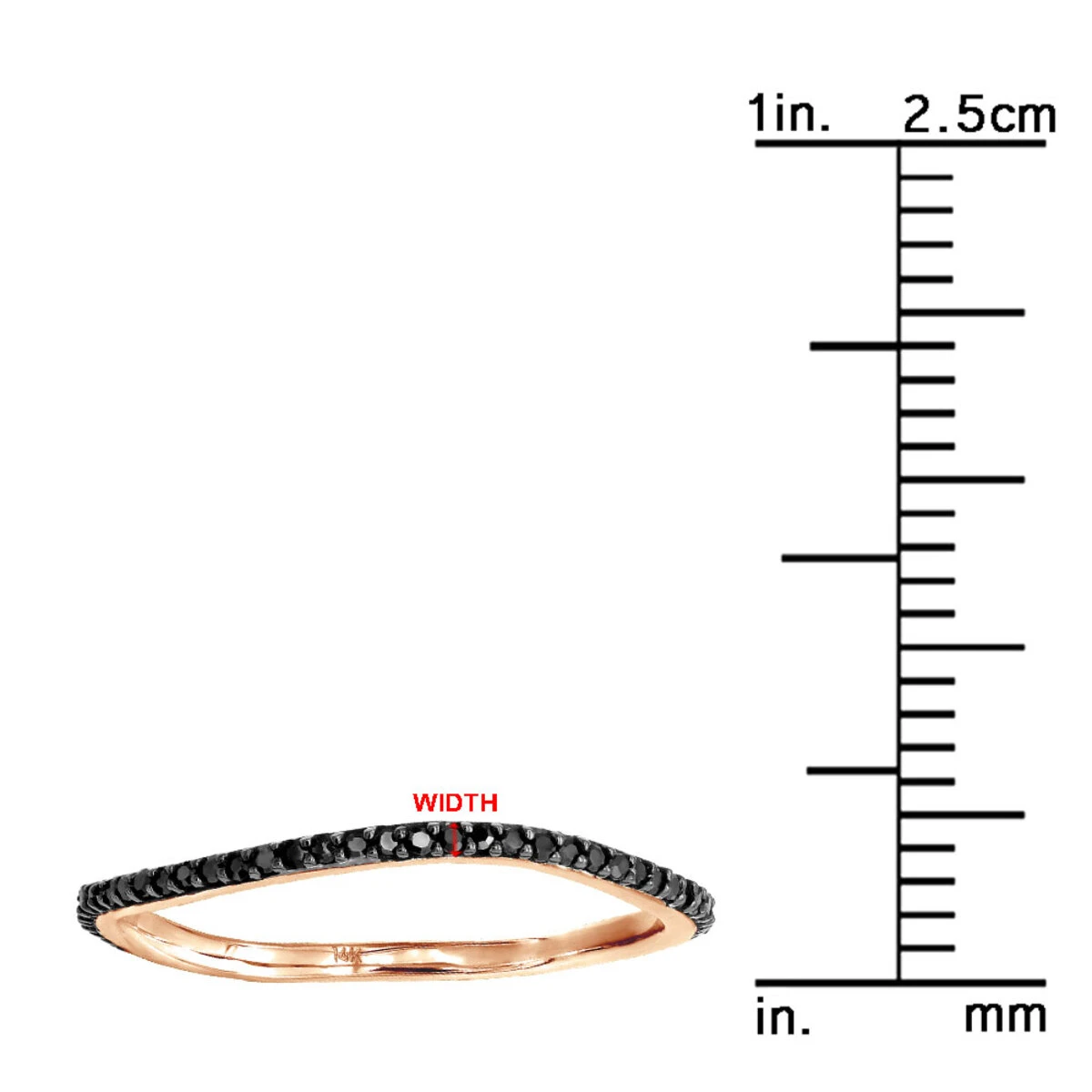 Thin Black Diamond Band For Women 14K Yellow Gold 0.15ct Curved Stackable Ring 12 Thin Black Diamond Band For Women 14K Yellow Gold 0.15ct Curved Stackable Ring - Image 12