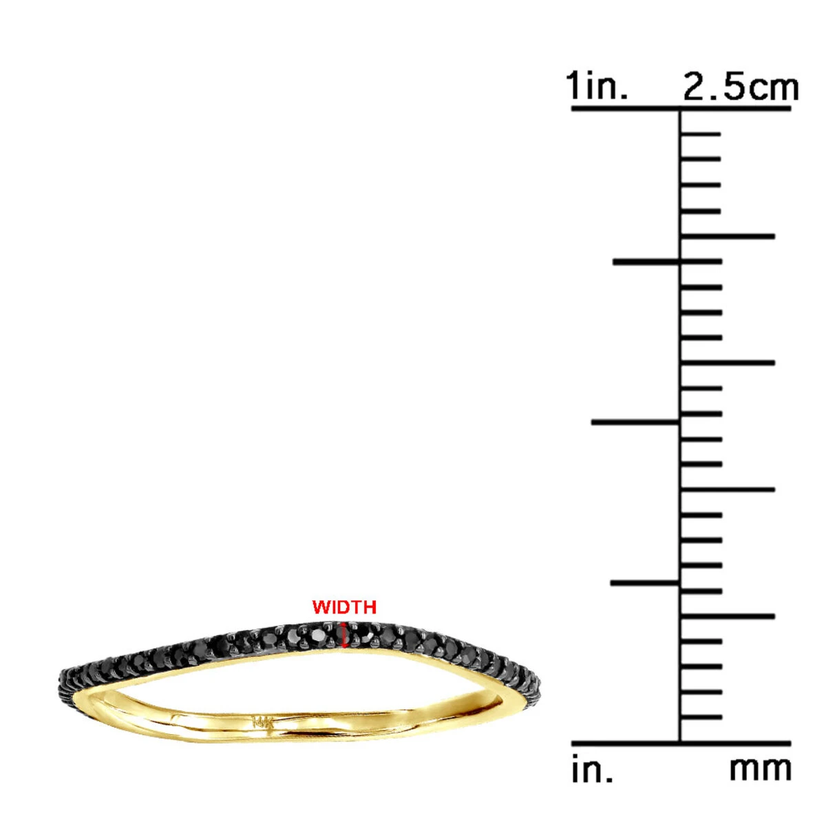 Thin Black Diamond Band For Women 14K Yellow Gold 0.15ct Curved Stackable Ring 11 Thin Black Diamond Band For Women 14K Yellow Gold 0.15ct Curved Stackable Ring - Image 11
