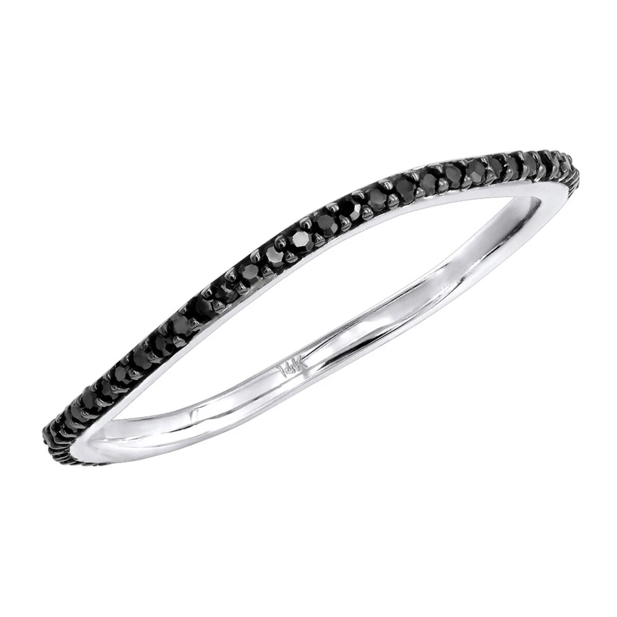 Thin Black Diamond Band For Women 14K Yellow Gold 0.15ct Curved Stackable Ring 2 Thin Black Diamond Band For Women 14K Yellow Gold 0.15ct Curved Stackable Ring - Image 2