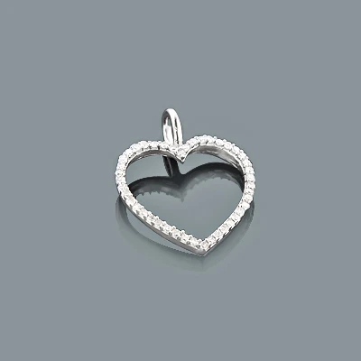 Small Diamond Heart Pendant 0.17ct 10K White Gold Charm 1 Small Diamond Heart Pendant 0.17ct 10K White Gold Charm