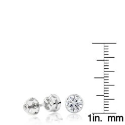 Two Carat 14K White Gold Solitaire Round Diamond Bezel Stud Earrings 7mm -Borcely Jewelry Sales two carat 14k gold solitaire round diamond bezel stud earrings 1 rulerwh