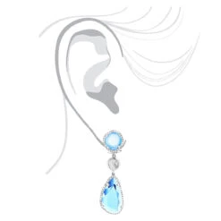 Unique 14K White Gold Blue Topaz Ladies Diamond Drop Earrings 0.64ct -Borcely Jewelry Sales unique 14k blue topaz ladies diamond drop earrings 064ct 3