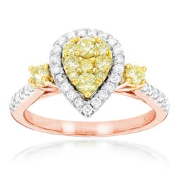 Unique 14K White Gold One Carat Yellow White Diamond Ring For Women By Luxurman -Borcely Jewelry Sales unique 14k gold one carat yellow white diamond ring for women by luxurman ro