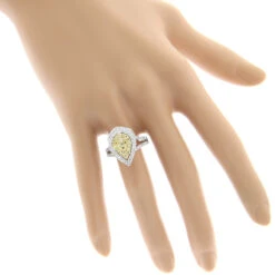Unique 14K White Gold White Yellow Diamond Pear Shape Cluster Ring For Women 1.5c -Borcely Jewelry Sales unique 14k gold white yellow diamond pear shape cluster ring for women 15c bodwh