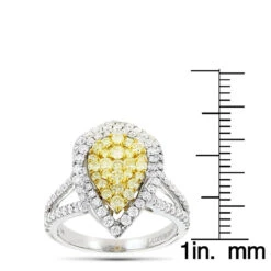 Unique 14K White Gold White Yellow Diamond Pear Shape Cluster Ring For Women 1.5c -Borcely Jewelry Sales unique 14k gold white yellow diamond pear shape cluster ring for women 15c ruler