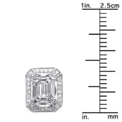Unique 18K White Gold Emerald Cut Diamond Stud Earrings Halo Design 2.5ct -Borcely Jewelry Sales unique 18k gold emerald cut diamond stud earrings halo design 25ct 803202 ruler white