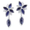 Unique 18K White Gold Ladies Designer Diamond Flower Earrings Blue Sapphires