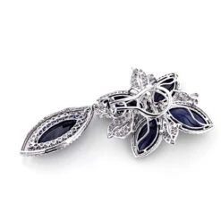 Unique 18K White Gold Ladies Designer Diamond Flower Earrings Blue Sapphires -Borcely Jewelry Sales unique 18k gold ladies designer diamond flower earrings blue sapphires 2
