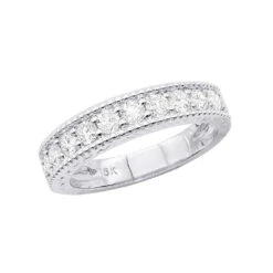 Unique 18K White Gold VVS Diamond Wedding Band For Women Vintage Style 1.2ct