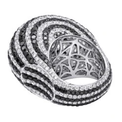 Unique 18K White Gold White & Black Diamond Cocktail Ring For Women Dome 19 Carats -Borcely Jewelry Sales unique 18k gold white black diamond cocktail ring for women dome 19 carats 804020 backwh