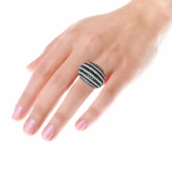 Unique 18K White Gold White & Black Diamond Cocktail Ring For Women Dome 19 Carats -Borcely Jewelry Sales unique 18k gold white black diamond cocktail ring for women dome 19 carats 804020 bodwh