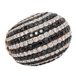 Unique 18K White Gold White & Black Diamond Cocktail Ring For Women Dome 19 Carats -Borcely Jewelry Sales unique 18k gold white black diamond cocktail ring for women dome 19 carats 804020 ro