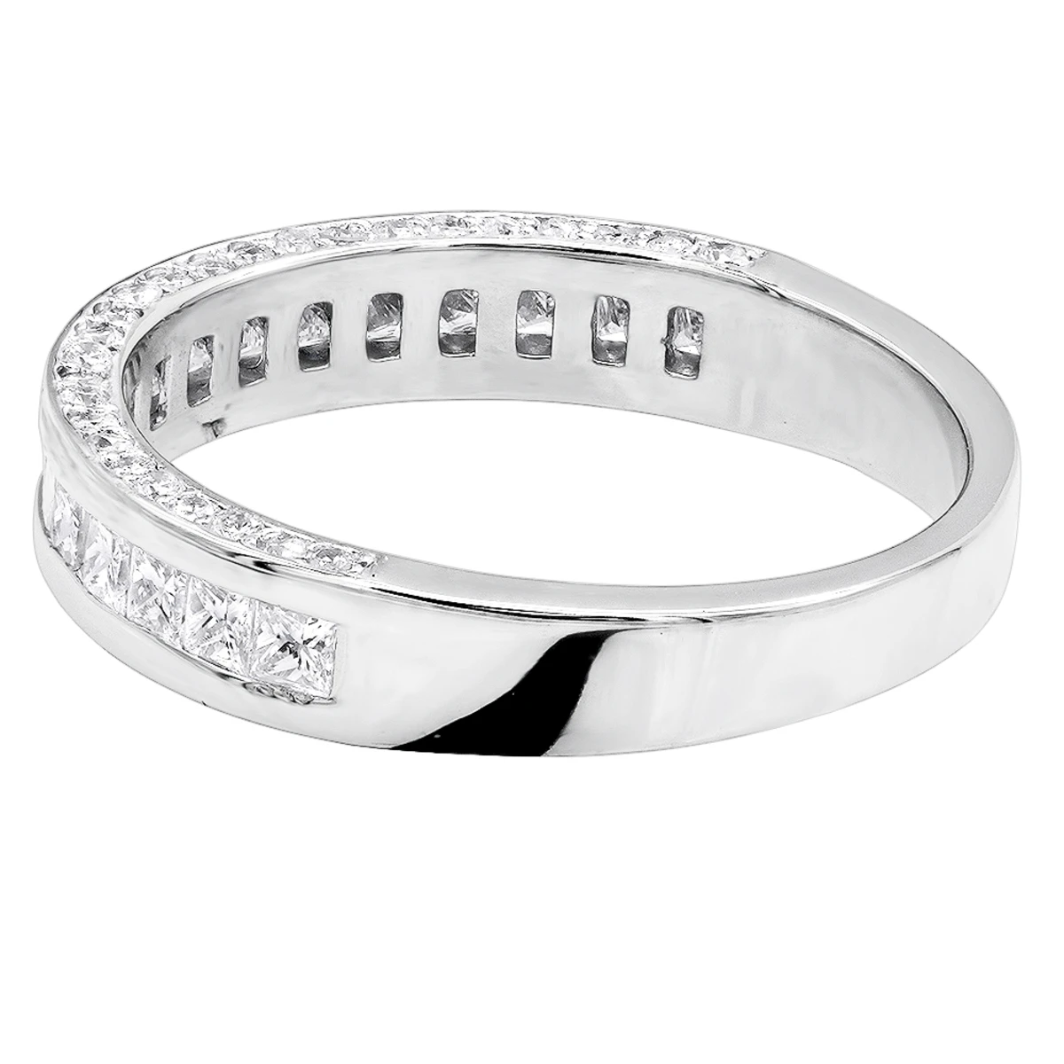 Unique Women's Wedding Ring 2 Carat Round & Princes Diamond Band 14K White Gold 4mm 4 Unique Women's Wedding Ring 2 Carat Round & Princes Diamond Band 14K White Gold 4mm - Image 4