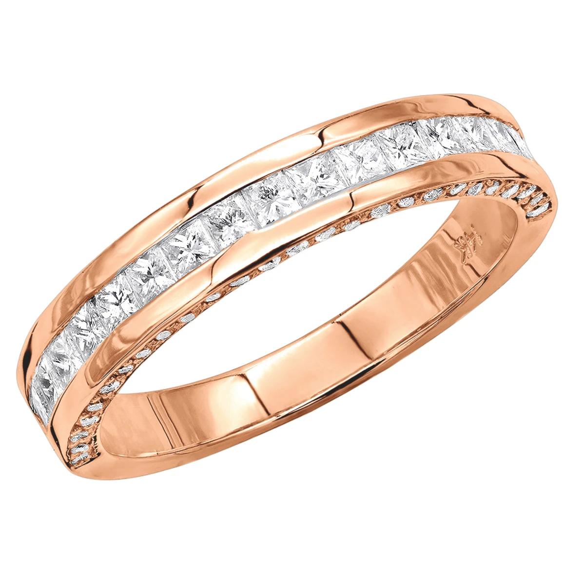 Unique Women's Wedding Ring 2 Carat Round & Princes Diamond Band 14K White Gold 4mm 3 Unique Women's Wedding Ring 2 Carat Round & Princes Diamond Band 14K White Gold 4mm - Image 3