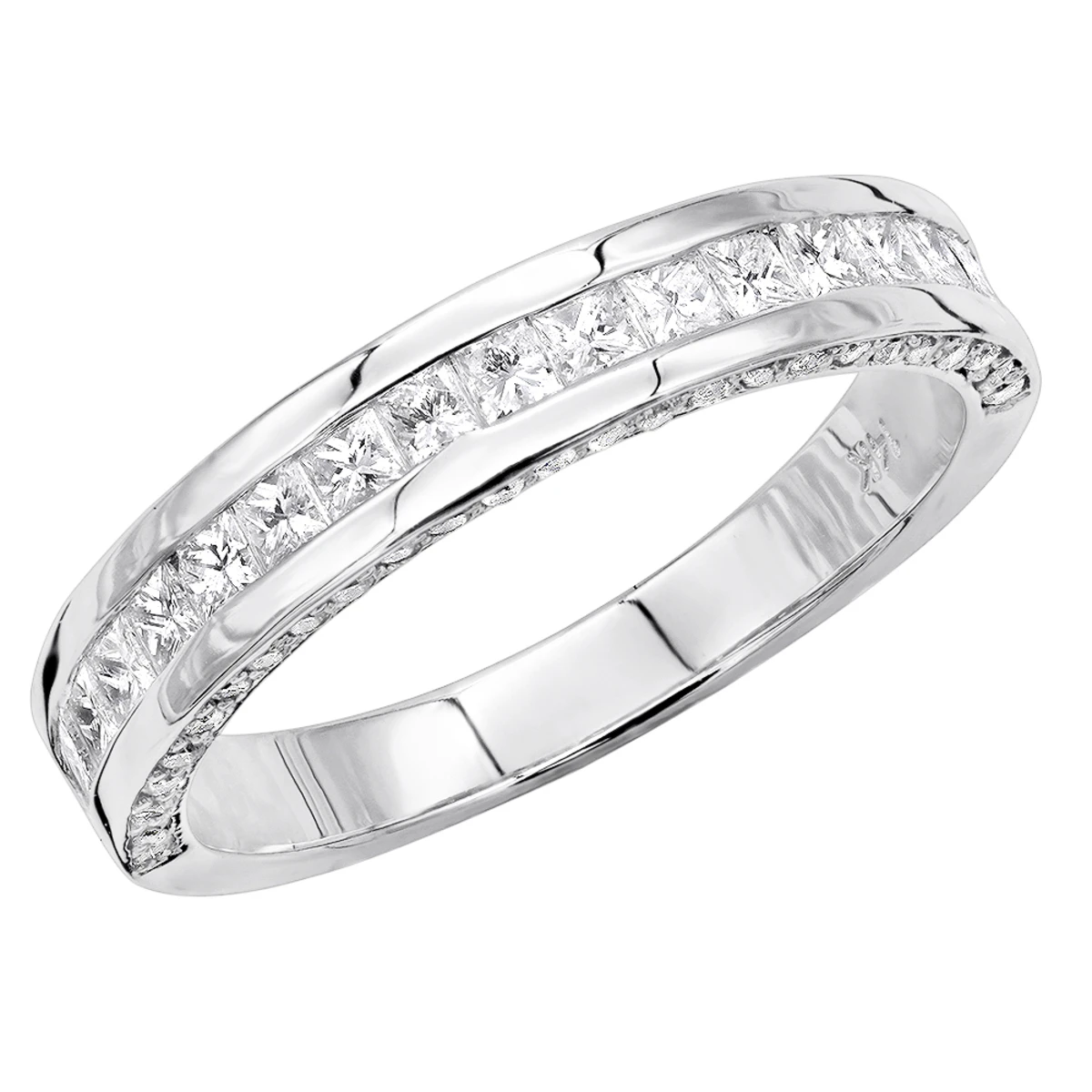 Unique Women's Wedding Ring 2 Carat Round & Princes Diamond Band 14K White Gold 4mm 1 Unique Women's Wedding Ring 2 Carat Round & Princes Diamond Band 14K White Gold 4mm