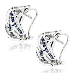 Unique Designer Diamonds And Blue Sapphires Earrings For Her 14K White Gold -Borcely Jewelry Sales unique designer diamonds and blue sapphires earrings for her 14k gold backwh