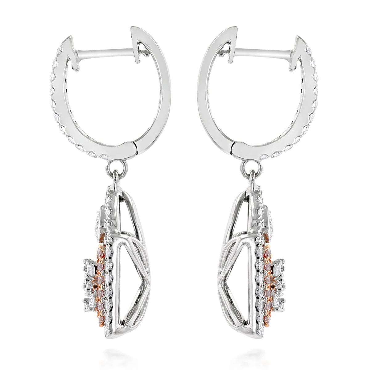 Unique Designer White And Pink Diamond Earrings For Women 14K Gold 1.75ct 4 Unique Designer White And Pink Diamond Earrings For Women 14K Gold 1.75ct - Image 4