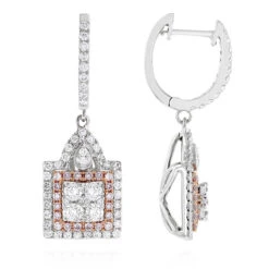 Unique Designer White And Pink Diamond Earrings For Women 14K Gold 1.75ct