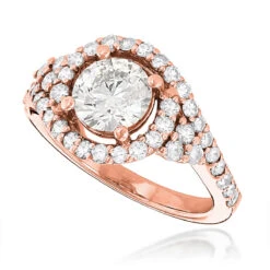 Unique Diamond Engagement Ring Halo Design 1.85ct 14K White Gold -Borcely Jewelry Sales unique diamond engagement ring halo design 185ct 14k gold ro