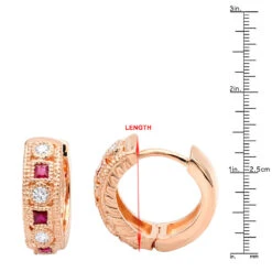 Unique Diamonds And Rubies Earrings Huggies 14K Yellow Gold Small Hoops 1/4 Inch -Borcely Jewelry Sales unique diamonds and rubies earrings huggies 14k gold small hoops 14 inch 001300 rulerro
