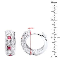 Unique Diamonds And Rubies Earrings Huggies 14K Yellow Gold Small Hoops 1/4 Inch -Borcely Jewelry Sales unique diamonds and rubies earrings huggies 14k gold small hoops 14 inch 001300 rulerwh