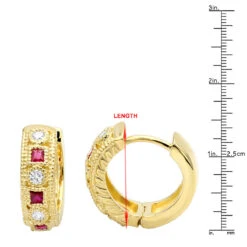 Unique Diamonds And Rubies Earrings Huggies 14K Yellow Gold Small Hoops 1/4 Inch -Borcely Jewelry Sales unique diamonds and rubies earrings huggies 14k gold small hoops 14 inch 001300 rulerye