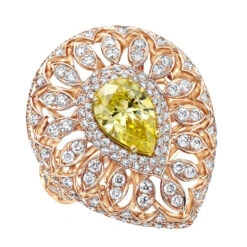 Unique 18K White Gold White & Pear Yellow Diamond Cocktail Ring For Women -Borcely Jewelry Sales unique jewelry white pear yellow diamond cocktail ring for women 18k gold 804023 ro