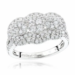 Unique Luxurman Double Halo Cluster Diamond Engagement Ring 1.6ct 14K White Gold
